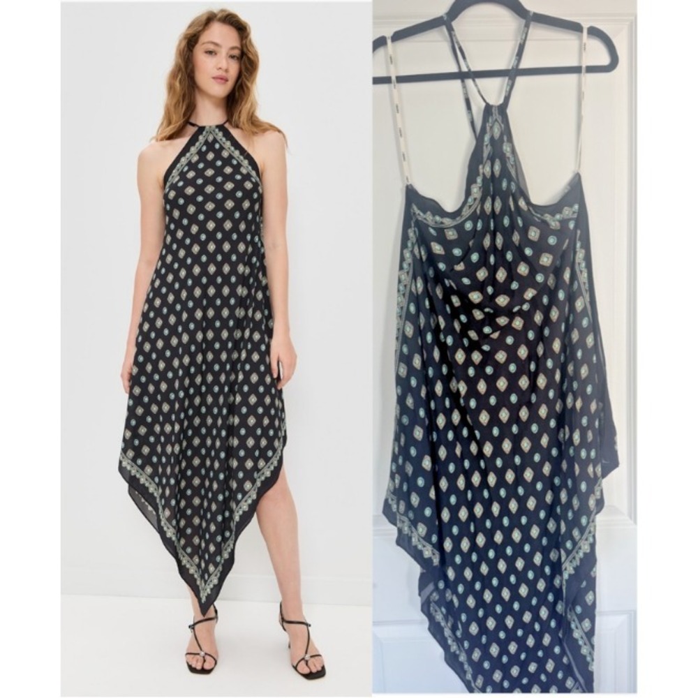L'AGENCE Elise Halter Midi Dress L Southwestern Asymmetrical Hem Tassel